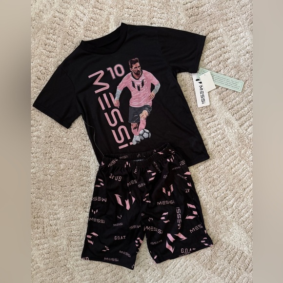 Messi Other - Lionel Messi black and pink T-shirt and shorts set